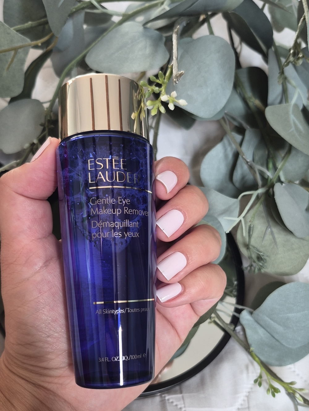 Estee Lauder Gentle Eye Makeup Remover — Deep Blue Bottle with Gold Cap